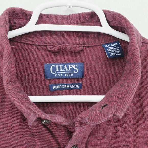 Chaps Shirt Men's Long Sleeve Casual Button Up Collared Twill Oxford Red XL - Picture 8 of 12